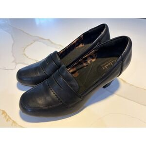 Clarks Bendables Black Leather Loafer Heels Women's 8.5M Comfort Career Shoes